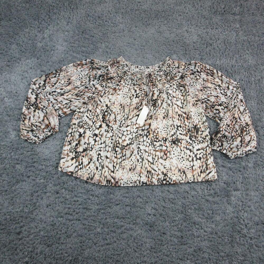 Nine Britton Blouse Shirt Womens XL White Animal Print Long Sleeve Sheer NWT